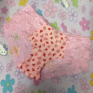 🆕 VS PINK RED HEART PINK LACE FLORAL HIPSTER UNDERWEAR